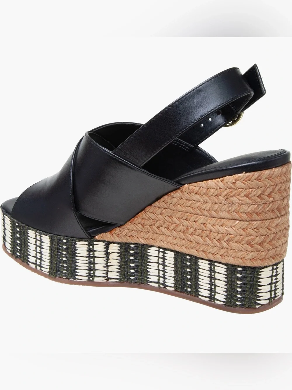 Linea Paolo Valery Black Leather Platform Wedge Sandals